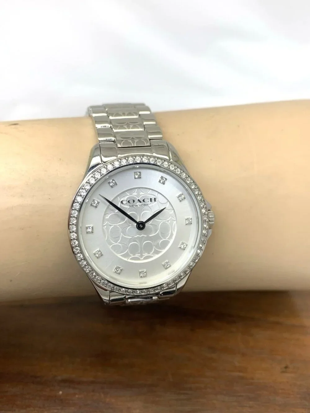 Coach Womens Watch 14503503 Astor Quartz Gemmed Silver Dial Stainless Steel 31mm